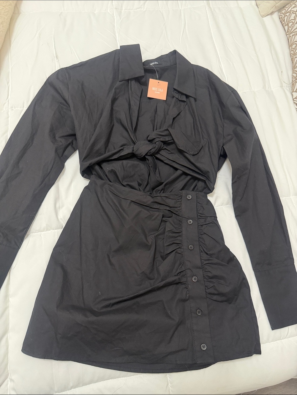 Miss Lola Black Button-Front Long Sleeve Shirt Dress